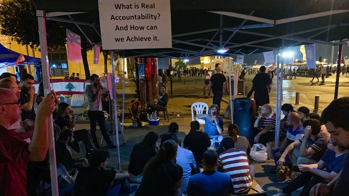 Christians from Ras Beirut Baptist Church host discussions at the protest site. Christians from Ras Beirut Baptist Church host discussions at the protest site.