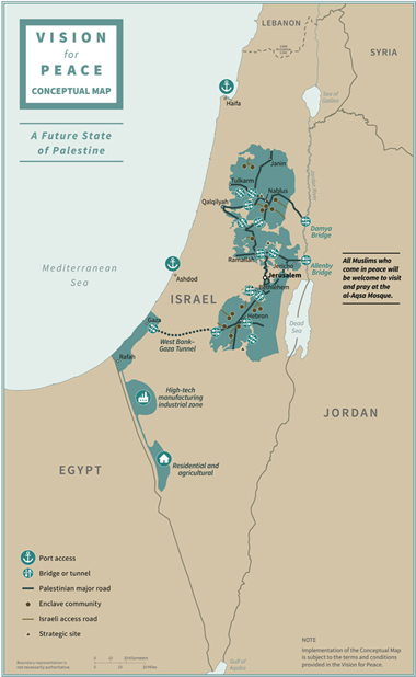 navrhované hranice nového Palestinského státu