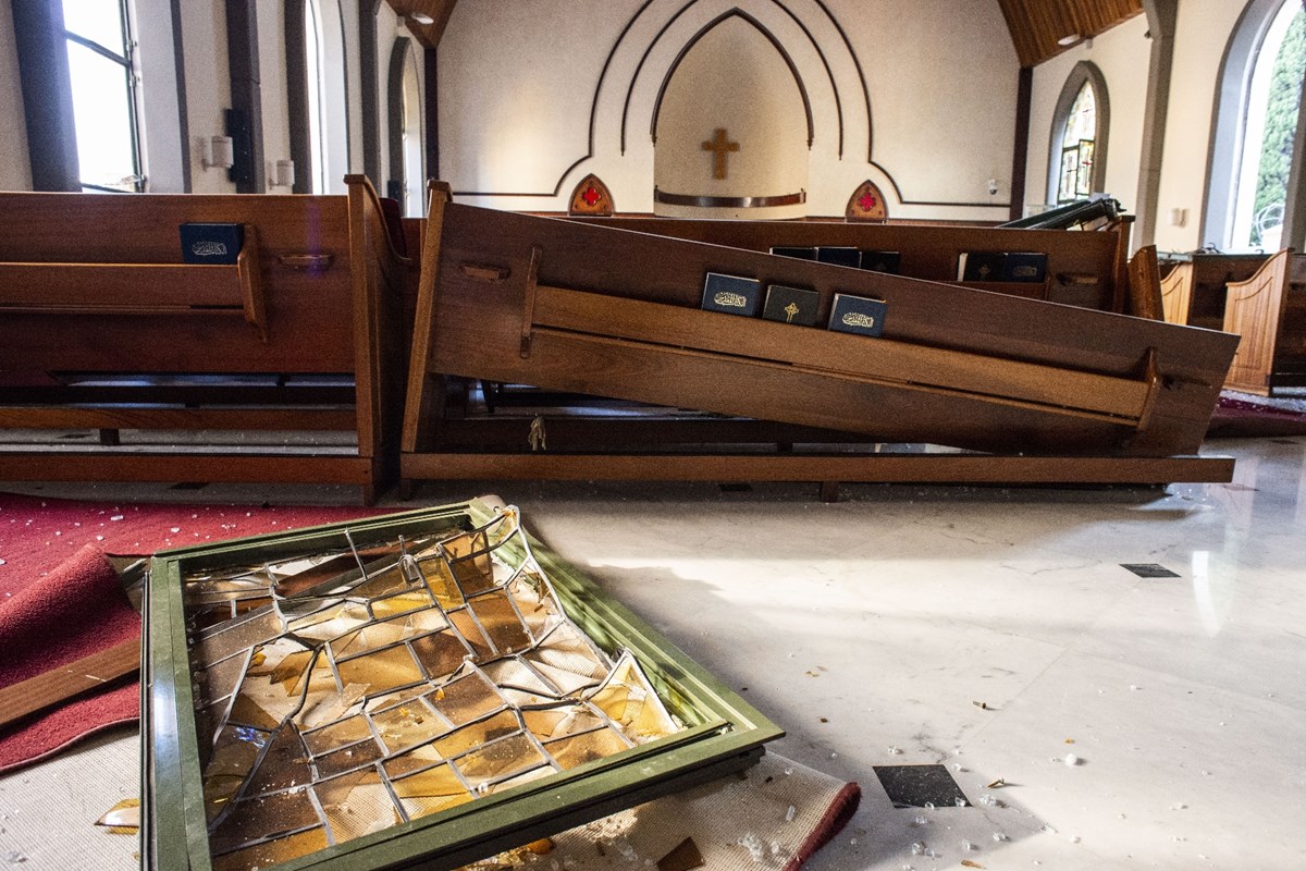 Damage at National Evangelical Church of Beirut Damage at National Evangelical Church of Beirut