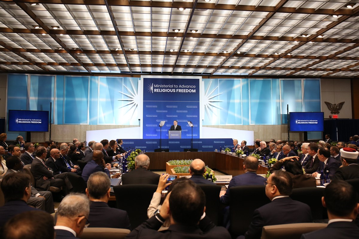 The 2019 Ministerial to Advance Religious Freedom drew about 1,000 delegates to Washington. This year's event was hosted online by Poland due to the pandemic. The 2019 Ministerial to Advance Religious Freedom drew about 1,000 delegates to Washington. This year's event was hosted online by Poland due to the pandemic.