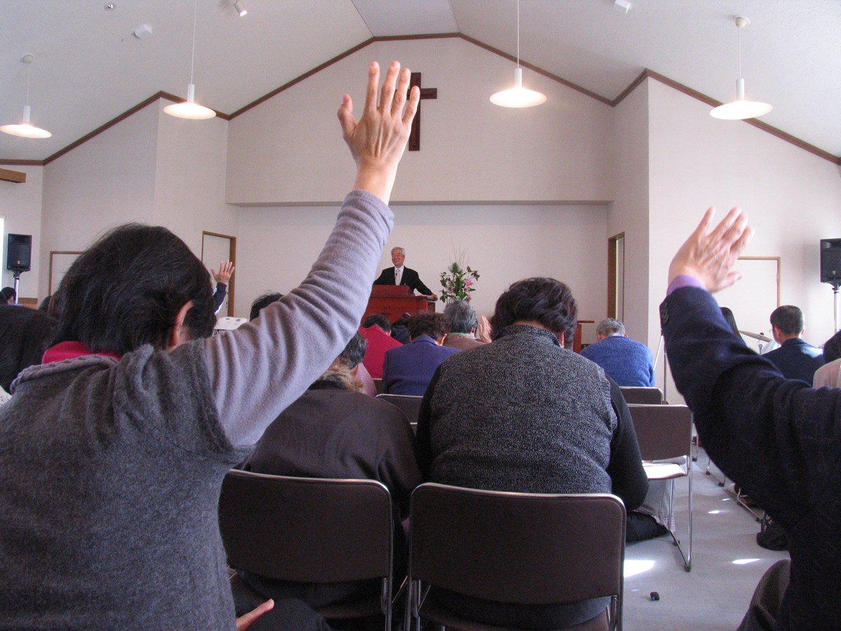 A church service at Shiogama Bible Baptist Church in Sendai in 2012.