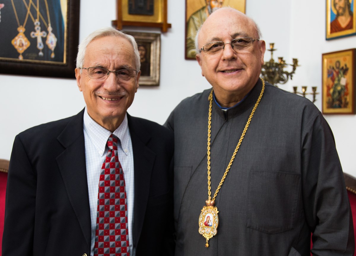 Jean Bouchebel and Archbishop Issam John Darwish of the Melkite Catholic Eparchy of Zahle and the Bekaa, Lebanon.