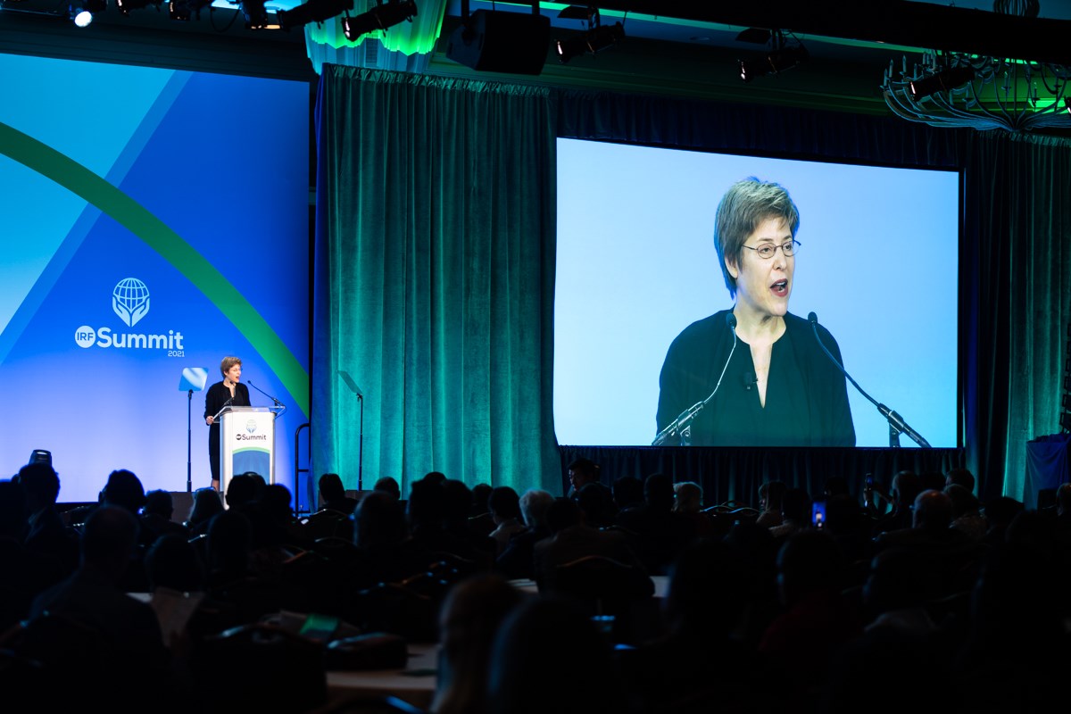 Melissa Rogers speaks at the 2021 International Religious Freedom Summit in Washington.