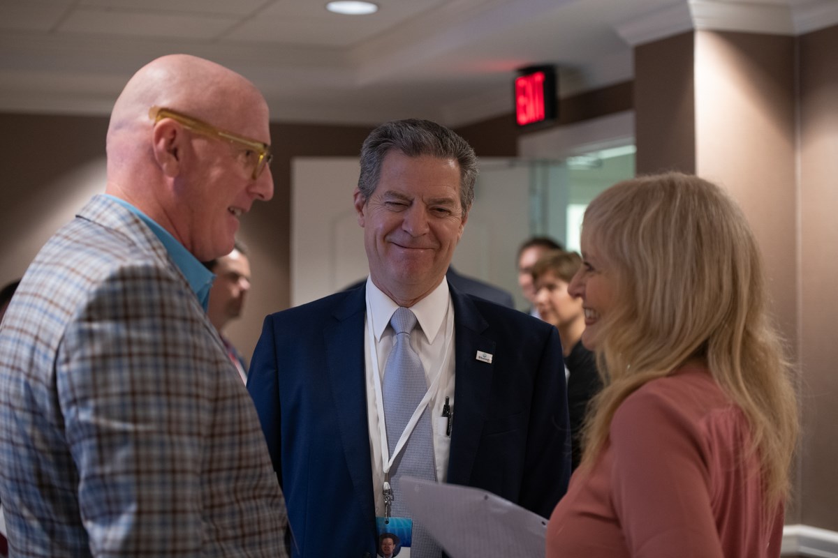 Co-chairs Sam Brownback (middle) and Katrina Lantos Swett (right) with Open Doors president David Curry (left) at the 2021 International Religious Freedom Summit in Washington.