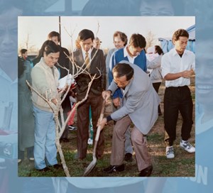 Pastor Bo and Pastor Mey planting a tree at what is believed to be Rosharon Bible Baptist Church.