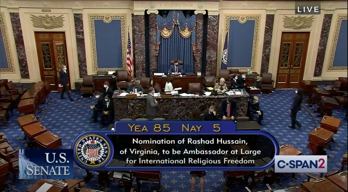 US Senate confirms Rashad Hussain as Ambassador at Large for Religious Freedom on December 17, 2021. US Senate confirms Rashad Hussain as Ambassador at Large for Religious Freedom on December 17, 2021.