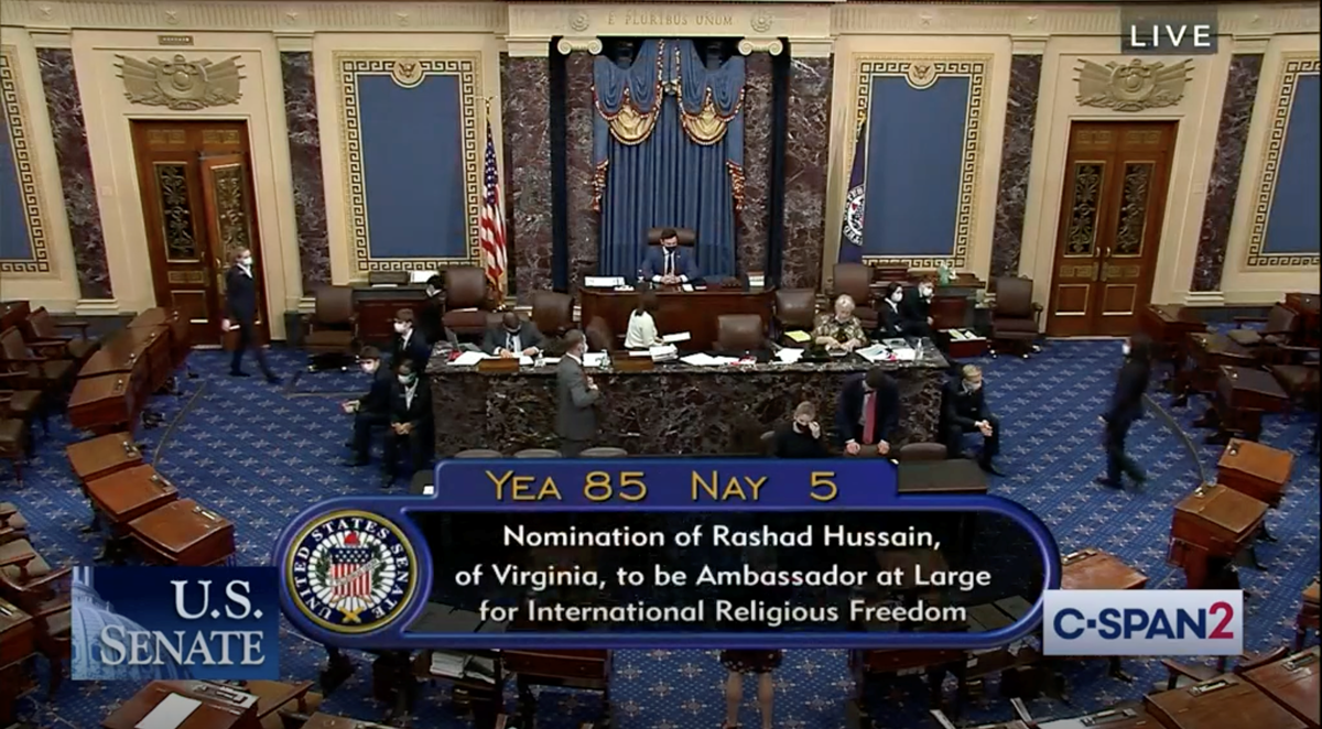 US Senate confirms Rashad Hussain as Ambassador at Large for Religious Freedom on December 17, 2021.