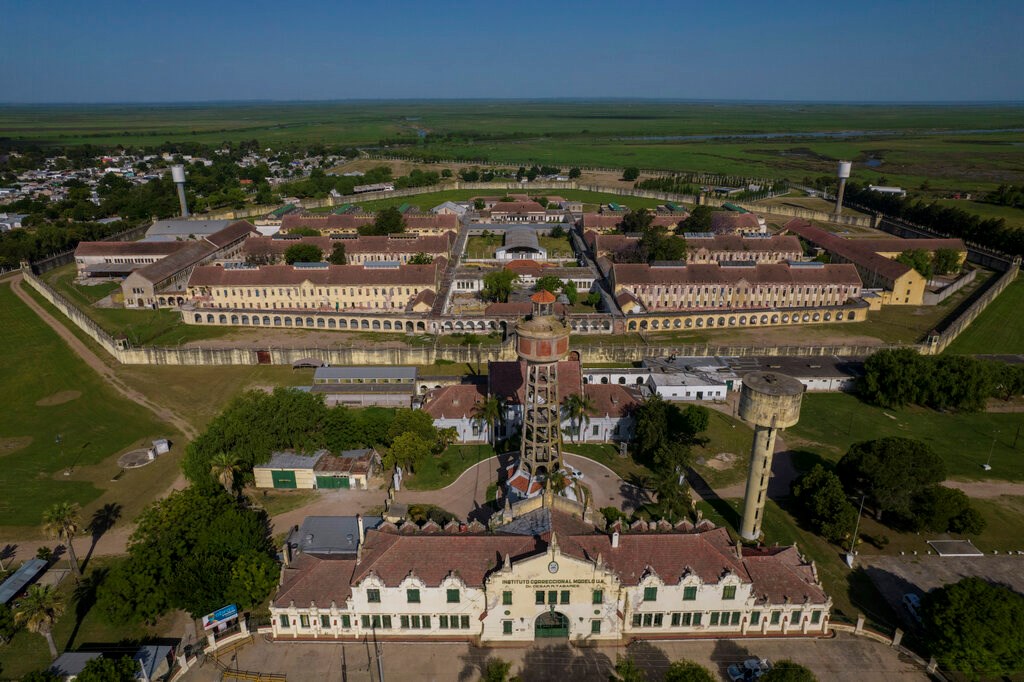 The Correctional Institute Model U.I, Dr. Cesar R Tabares, known as Penal Unit 1, stands in Coronda, Santa Fe province, Argentina, Friday, Nov. 19, 2021. About 40% of Santa Fe province's roughly 6,900 inmates live in evangelical cellblocks, said Walter Gálvez, Santa Fe’s undersecretary of penitentiary affairs, who is also Pentecostal.