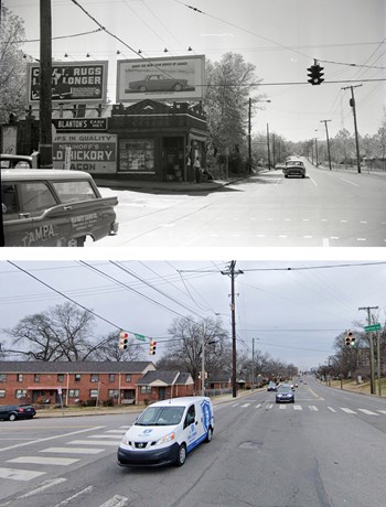 The Edgehill neighborhood in Nashville, just down the street from The Grove in 1961 (top) and today (bottom)