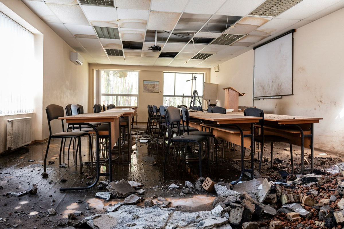 Irpin Bible Seminary will wait to repair its building, in case the Russians return. Today, the 800-plus students stay connected via a daily devotion on Zoom. Irpin Bible Seminary will wait to repair its building, in case the Russians return. Today, the 800-plus students stay connected via a daily devotion on Zoom.