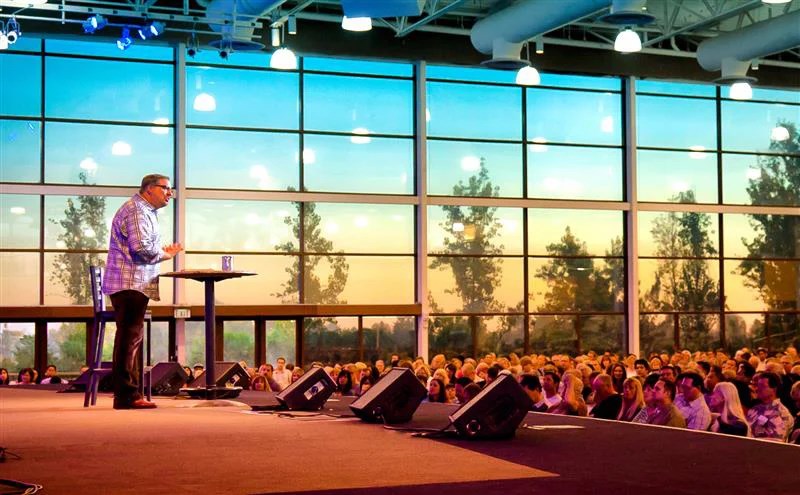 Pastor Rick Warren preaches at Saddleback Church in California.