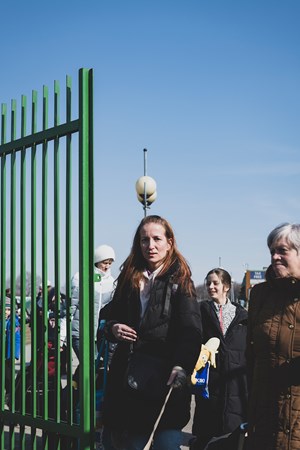 People cross from Ukraine into Poland at the border in Medyka, Poland. 