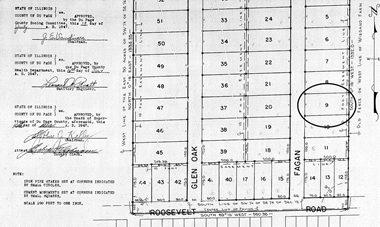 Plat of subdivision, this document subdivided a larger parcel into a residential neighborhood in the 1940s. Plat of subdivision, this document subdivided a larger parcel into a residential neighborhood in the 1940s.