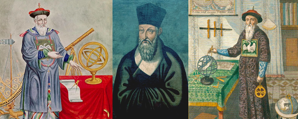 De izquierda a derecha: Ferdinand Verbiest, Matteo Ricci y Adam Schall.
