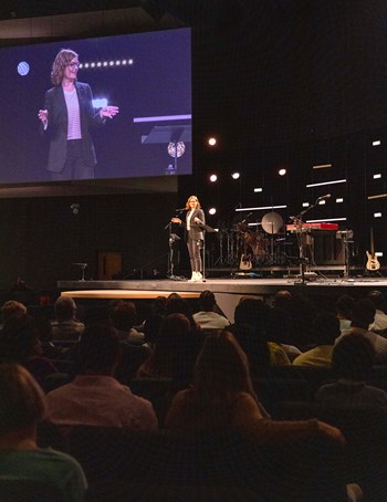 Pastor Julia Pickerill preaching at Vineyard Columbus