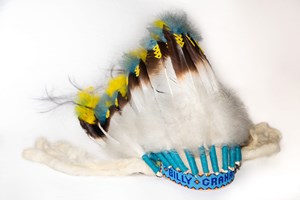 Graham was given many gifts at his crusades, including this ceremonial headdress from Christian Hope Indian Eskimo Fellowship during a crusade in Arizona.