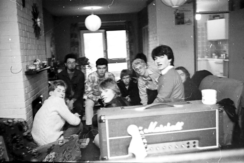 Bono, far right, with band  members and friends in 1979. 