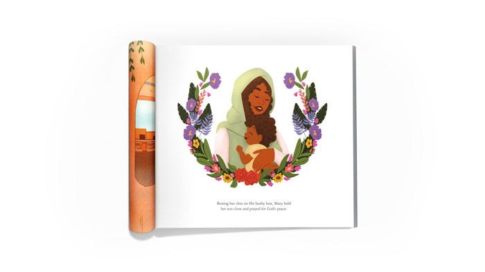 As Mary pondered the events in her young son's life (Luke 2:19), she might have held young Jesus extra close as she recalled the words of prophecy from Simeon. Jesus' bushy hair is a nod to the description of hair like wool from the Apostle John in Revelations 1:14. As Mary pondered the events in her young son's life (Luke 2:19), she might have held young Jesus extra close as she recalled the words of prophecy from Simeon. Jesus' bushy hair is a nod to the description of hair like wool from the Apostle John in Revelations 1:14.