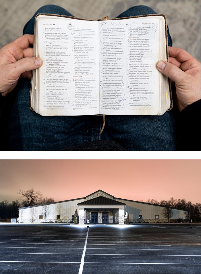 Top: Benjamin’s personal bible. Bottom: Benjamin’s church in Lima, Ohio.