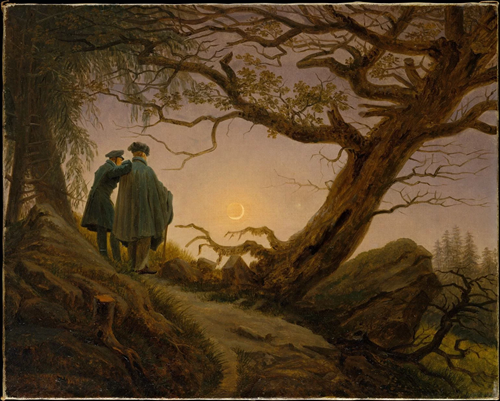 Deux hommes contemplant la lune