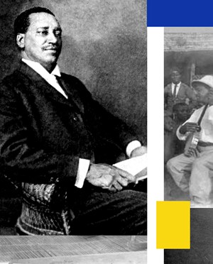 William Henry Sheppard (Left) Sheppard with a banjo, singing to native children (Right) William Henry Sheppard (Left) Sheppard with a banjo, singing to native children (Right)