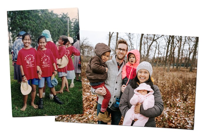 Left Photo: Grace Liaw Bliss and her sister, Mercy. Right Photo: Grace Liaw Bliss with her family.