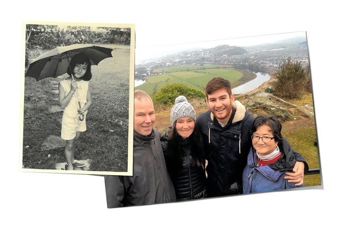 Left Photo: Grace Ju Miller as a child. Right Photo: The Miller Family