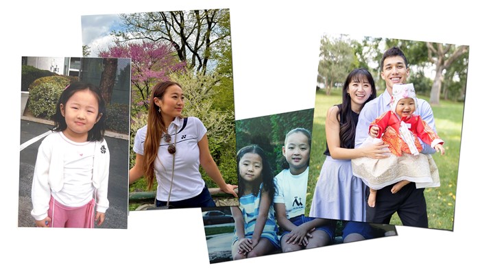 Left Two Photos: Grace Cho. Right Two Photos: Grace Brannon in second grade (to the left) and the Brannon family.