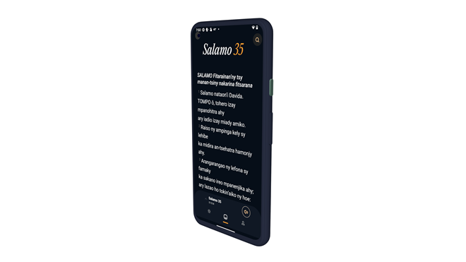 A handout photo shows the Bible App Lite displaying Psalm 35 in Malagasy, the language of Madagascar. A handout photo shows the Bible App Lite displaying Psalm 35 in Malagasy, the language of Madagascar.