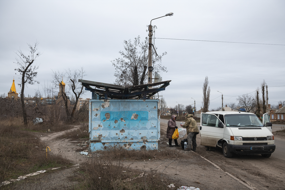 Deacons from Compassion Church drive more than 500 miles to the front with a van full of supplies. They offer groceries to those in war-torn areas.