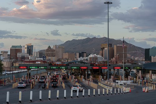 Cars idle at the border as they prepare to enter El Paso. 