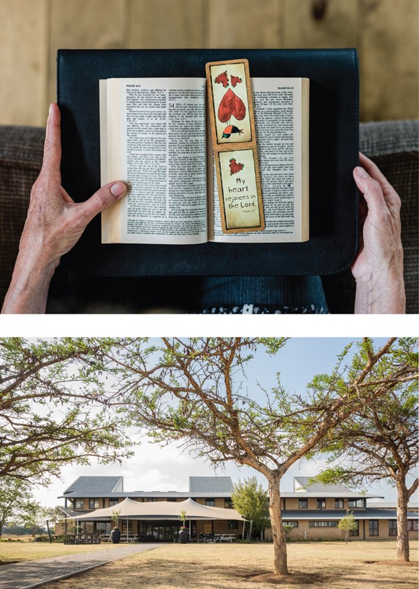 Top: Julie Hannah’s personal Bible. Bottom: Hannah’s church in Johannesburg.