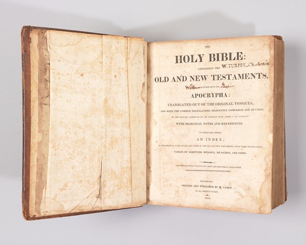 This Bible, which dates back to 1815, was once owned by owned by William Turpin, a white South Carolina merchant and enslaver turned abolitionist.