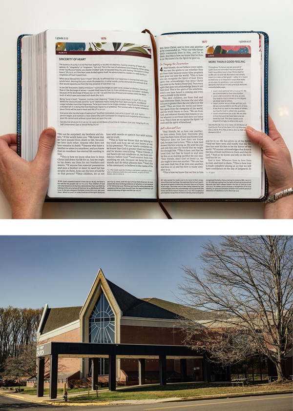 Top: Carrie Sheffield's Bible. Bottom: Sheffield's church in Washington D.C.