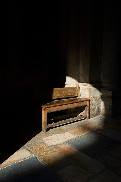 A bench just inside the church. A bench just inside the church.
