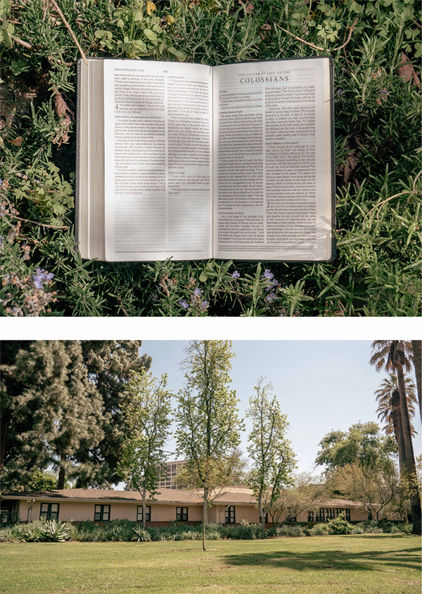 Alkitab pribadi Francis Su. Bawah: Gereja Su di Pasadena, California.