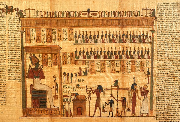 Part of an ancient Egyptian funerary text called the Book of the Dead. Part of an ancient Egyptian funerary text called the Book of the Dead.