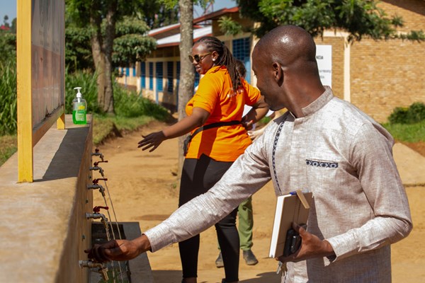 A water station from World Vision at a school in Rwanda.