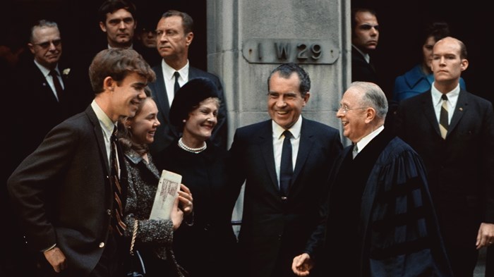 President elect Nixon and his family with Norman Vincent Peale (right) at Peale’s church in New York.