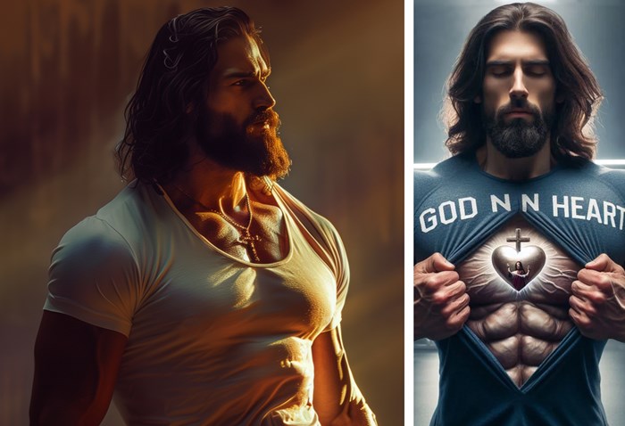 CT created hot AI Jesus (left) inspired by the social media trend on Facebook (right).