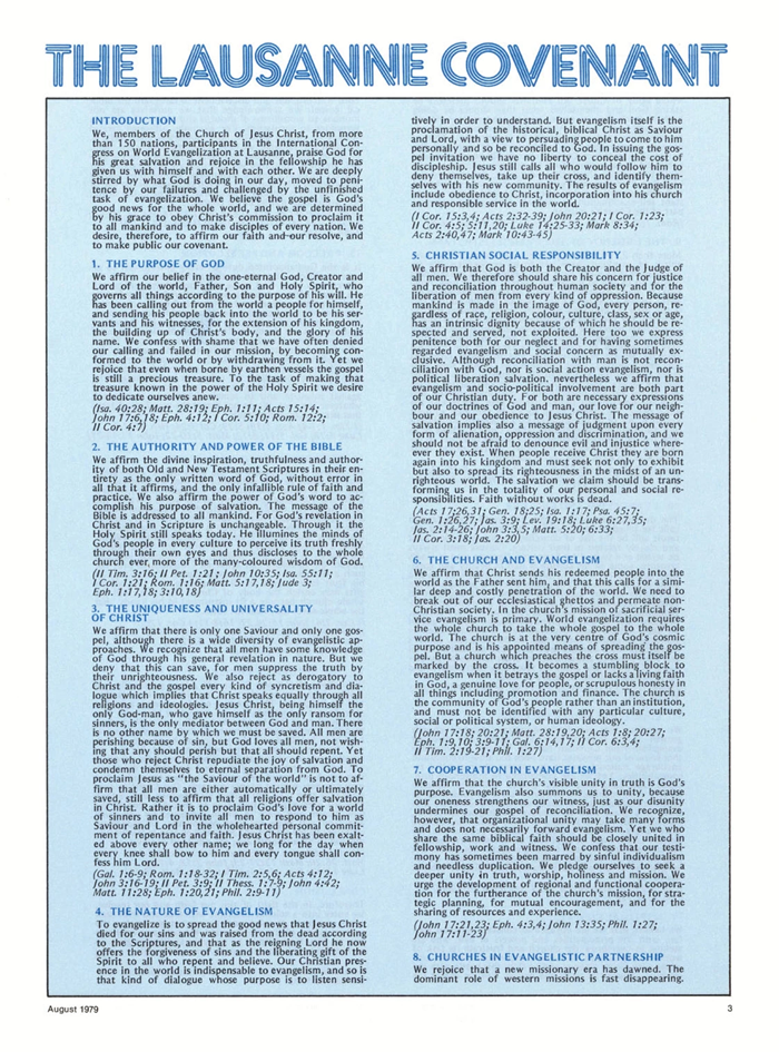 El pacto distribuido por el Comité de Lausana para la Evangelización Mundial en la década de 1970.