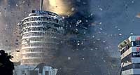 A tornado destroys the Capitol Records building in Hollywood