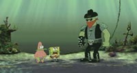 Patrick and SpongeBob confront hitman Dennis (voiced by Alec Baldwin)