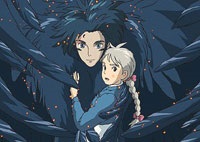 Howl (voiced by Christian Bale) and the young Sophie