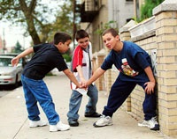 Three boys psych themselves up for the big competition