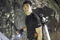 Eddie Cibrian says, "All I need down here to survive is my  scuba tank, my grappling hook, and my dashing good looks."