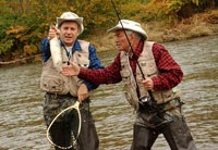 Ben (Reiser) and Sam (Falk) look ridiculously out of place on their fishing expedition