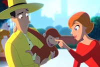 Maggie (voiced by Drew Barrymore) has her eye on The Man with the Yellow Hat and his cute little friend