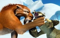 Diego the saber-toothed tiger (Denis Leary) isn't too thrilled with Sid the Sloth (John Leguizamo)