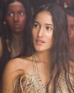 Pocahontas (Q'orianka Kilcher) bridges the divide between the Native Americans and the white settlers